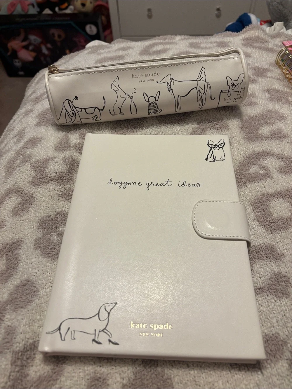 kate spade ivory dog-illustration journal & pencil case set